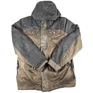Gerry Coat Mens Small Brown Black Hooded Canvas Parka Full Zip Pockets Winter